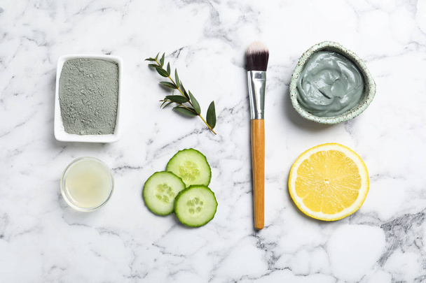 Fresh ingredients for homemade effective acne remedy on light background - Fotografie, Obrázek