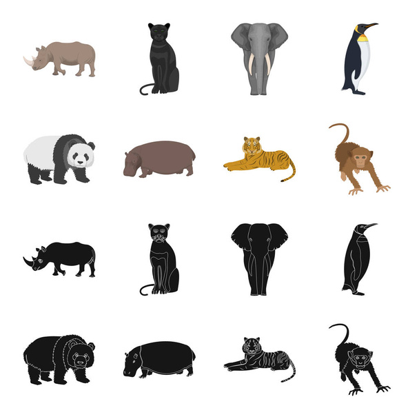 Bamboe Beer, nijlpaard, wilde dieren tijger, aap. Wild dier instellen collectie iconen in zwart, cartoon stijl vector symbool stock illustratie web. - Vector, afbeelding