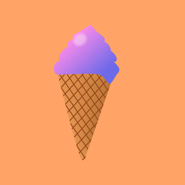 Delicious colorful ice cream in waffle cone isolated on orange background. Vector illustration for web design or print - Vetor, Imagem