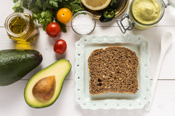 Healthy Breakfast with Fresh Avocado Spread Guacamole - Photo, Image