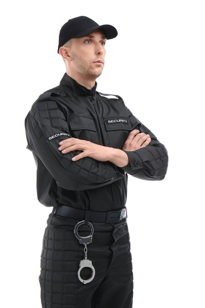 Guardia di sicurezza maschile in uniforme su sfondo bianco
 - Foto, immagini