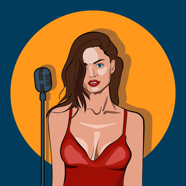 Karaoke, caz veya blues Kulübü canlı müzik konser poster kadın şarkıcı - Vektör, Görsel