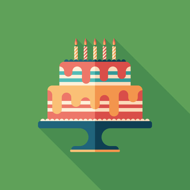 Birthday celebration cake flat square icon with long shadows. - Vector, imagen