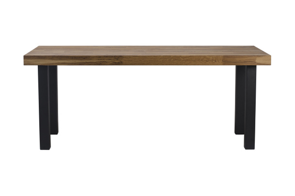 Holztisch mit Beinen aus schwarzem Metall isoliert auf weißem Hintergrund - Foto, Bild
