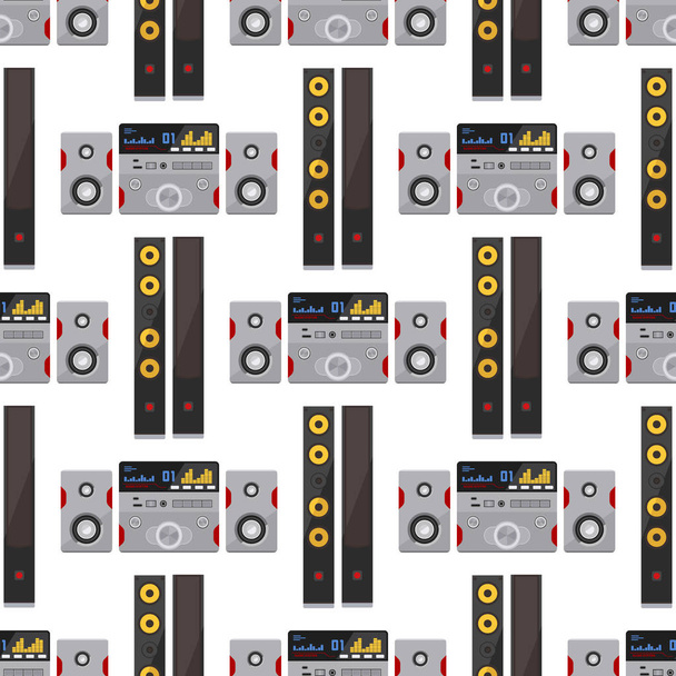 Akustisches Soundsystem Stereo Flachvektor nahtlose Muster Hintergrundmusik Lautsprecher Spieler Subwoofer Ausrüstung Technologie. - Vektor, Bild