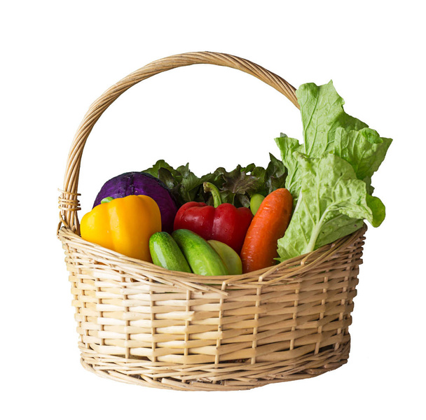 Basket of fresh vegetables isolated on white background - Photo, Image