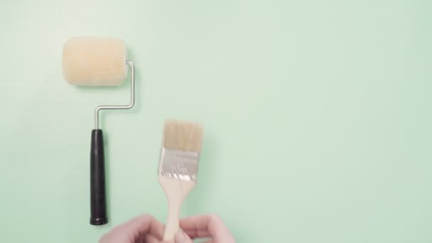 Pinsel und Walze für Malerei im Haus - Filmmaterial, Video