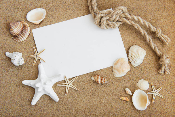 シェル、seastars 白紙のはがきと休日ビーチ コンセプト - 写真・画像