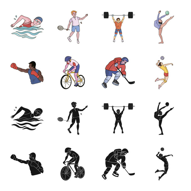Cycling, boxing, ice hockey, volleyball.Olympic sport set collection icons in black,cartoon style vector symbol stock illustration web. - Вектор,изображение