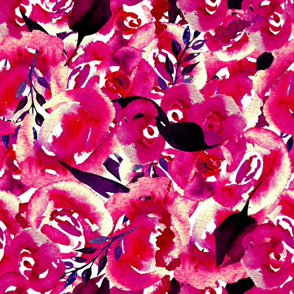 Watercolor Floral Repeat Pattern. Can be used as a Print for Fabric, Background for Wedding Invitation - Foto, imagen