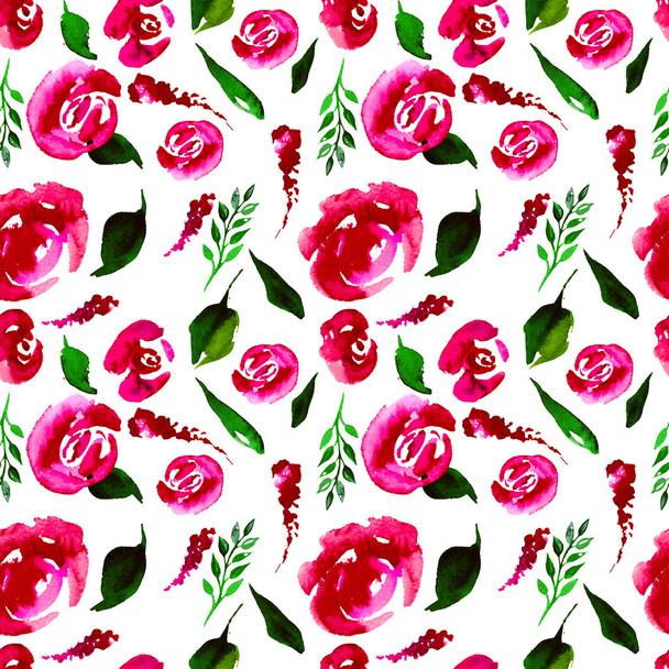 Watercolor Floral Repeat Pattern. Can be used as a Print for Fabric, Background for Wedding Invitation - Φωτογραφία, εικόνα