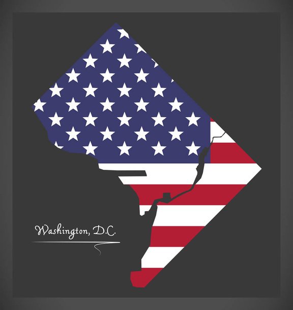 Карта Вашингтона с изображением американского национального флага
 - Вектор,изображение