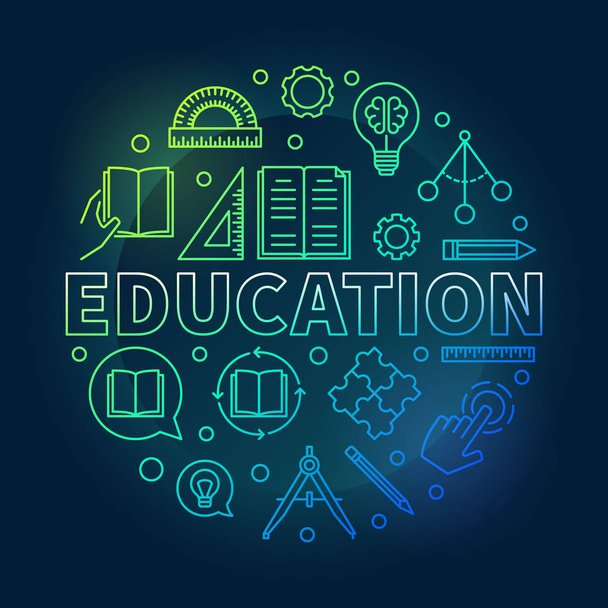 Education vector round colorful illustration in thin line style - Вектор,изображение