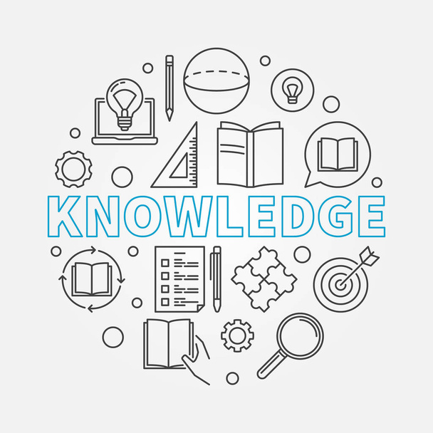 Knowledge vector round illustration in thin line style - Διάνυσμα, εικόνα