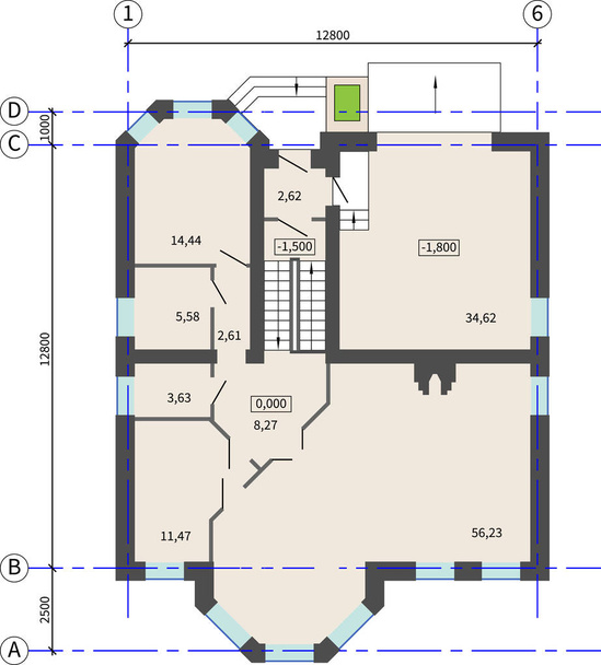 Első emelet terv egy apartman ház, bútor nélkül. Vektoros rajz. Építészeti háttér. Trendi szimbólum fogalom az ingatlan, építőipari vállalkozások, bérbeadás ingatlan, befektetési, honlap - Vektor, kép