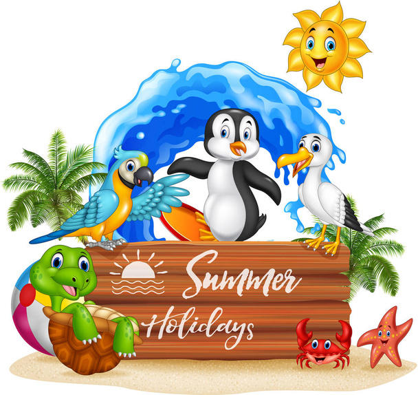 Summer holidays with funny animals - Vector, Image