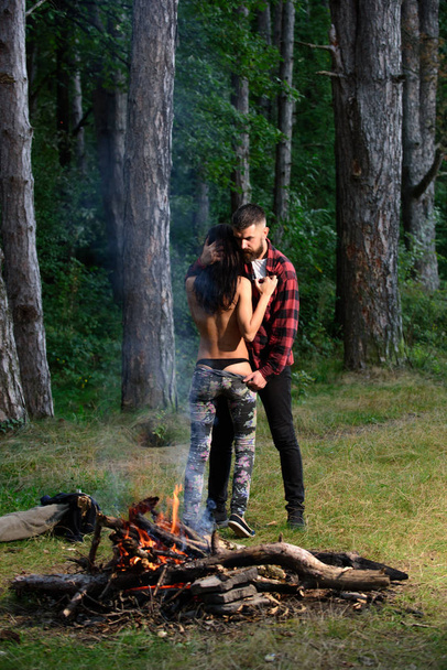 Couple full of desire going make love outdoor. - Photo, image