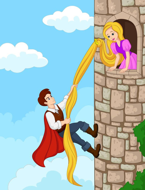 Herceg mászó torony segítségével hosszú haj - Vektor, kép