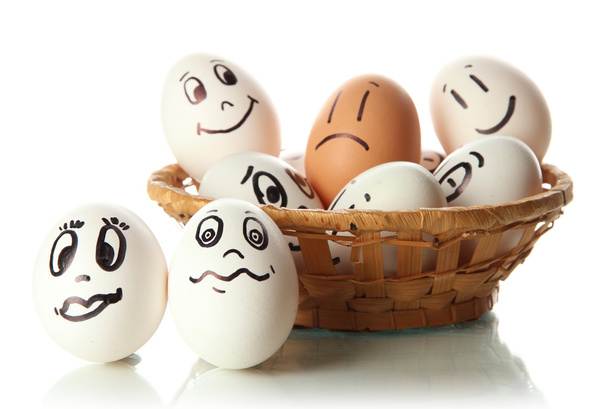 Eggs with funny faces isolated on white - Φωτογραφία, εικόνα