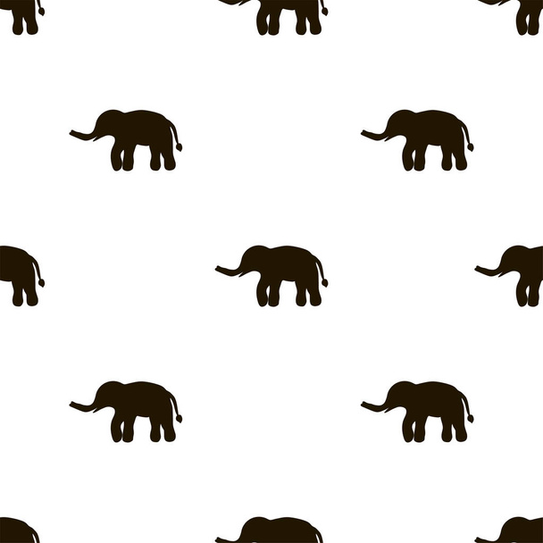 Seamless pattern with black elephants on the white background. - Vector, afbeelding