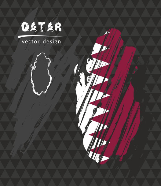 Katar térképünk zászló belsejében a fekete háttér. Kréta vázlat vektoros illusztráció - Vektor, kép