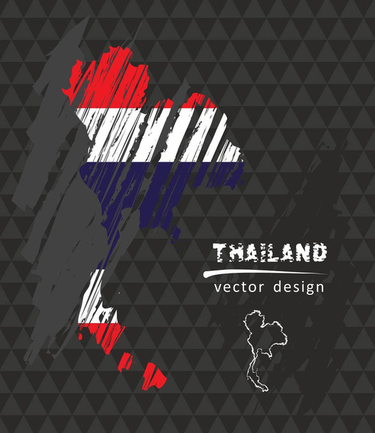 Tailandia mapa vectorial nacional con bosquejo bandera de tiza. Dibujo tiza ilustración dibujada a mano
 - Vector, Imagen