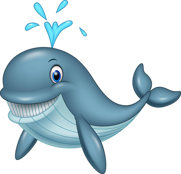 Dibujos animados ballena divertida aislada sobre fondo blanco
 - Vector, Imagen