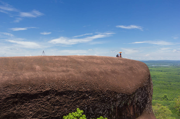 Beautiful scenery of the Whale-Shaped Rock with camera tripod on the top, Phu Sing, Bueng Kan, Thailand - Photo, Image