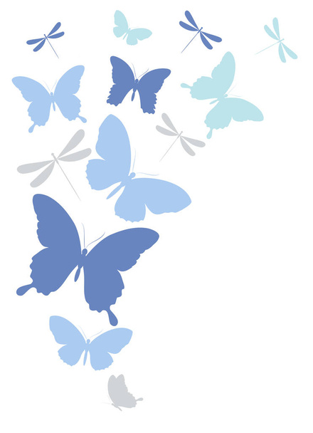 Colorful vector illustration of beautiful blue butterflies isolated on white background - Wektor, obraz