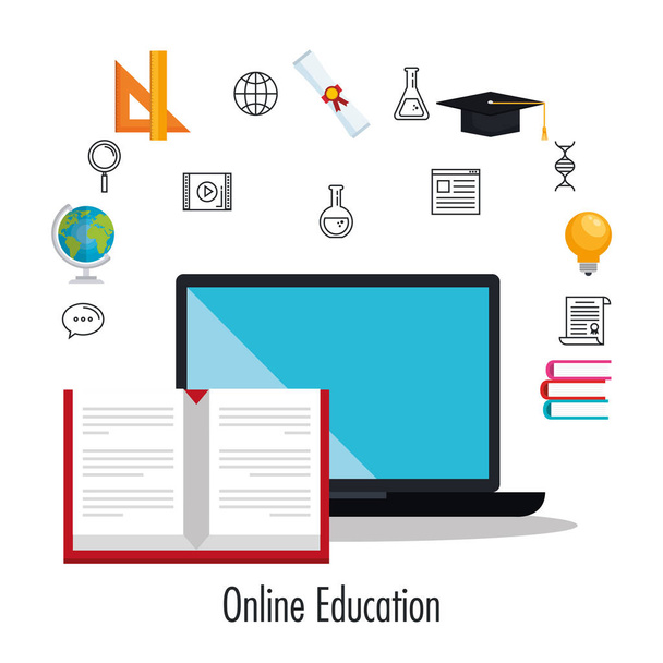 electronic education with laptop - Vector, Image