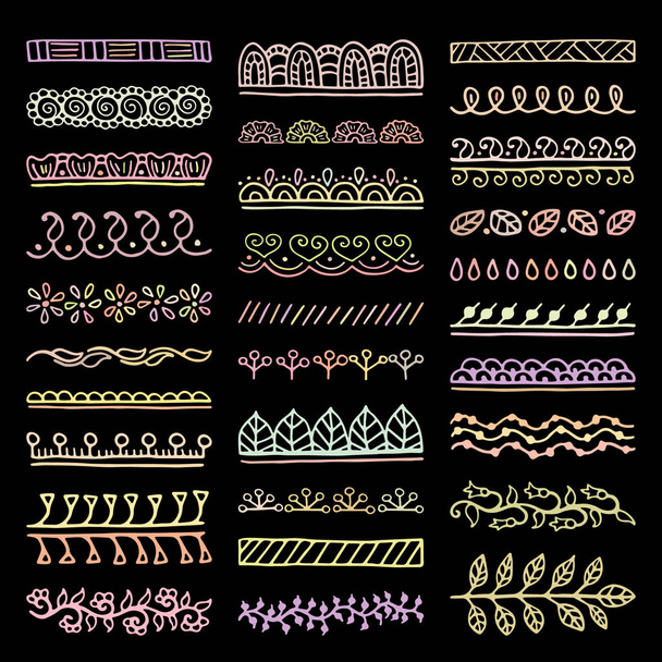 Mehndi style vector dividers. Set of creative hand drawn borders for your blog post decoration. Decorative lines for indian restaurant menu design. Perfect for your business. - Vector, Image