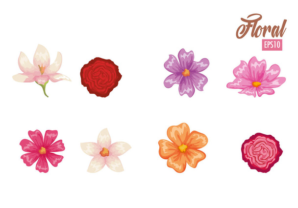 güzel çiçekler dekoratif Icon set - Vektör, Görsel