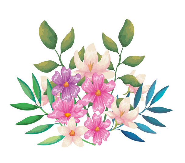 flowers and leafs garden decorative - Vector, imagen