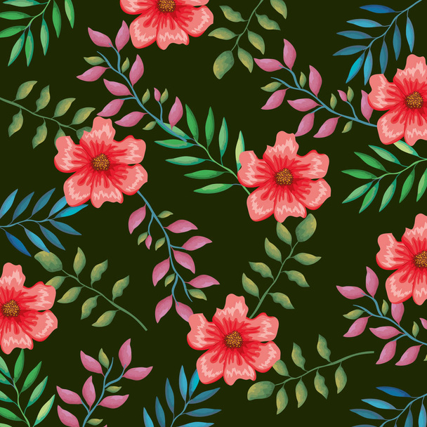 flowers and leafs garden pattern background - Wektor, obraz