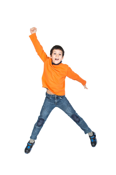 Jeune garçon sautant isolé en blanc
 - Photo, image