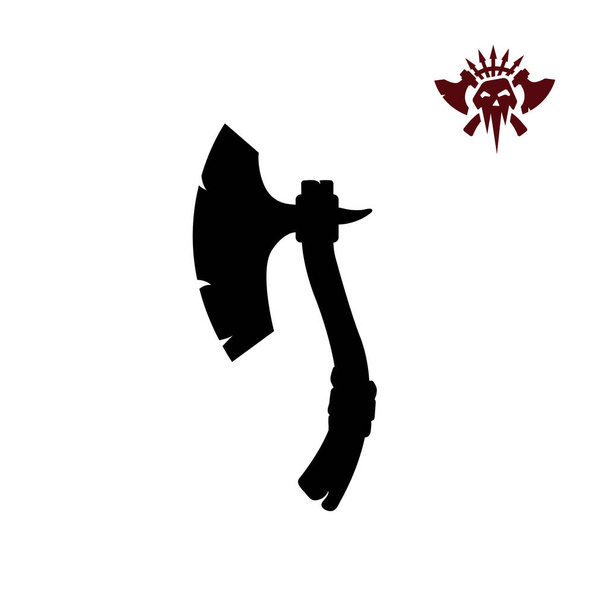 Zwarte silhouetten van barbarian bijl op witte achtergrond. Orc wapen pictogram. Fantasie warrior ax - Vector, afbeelding