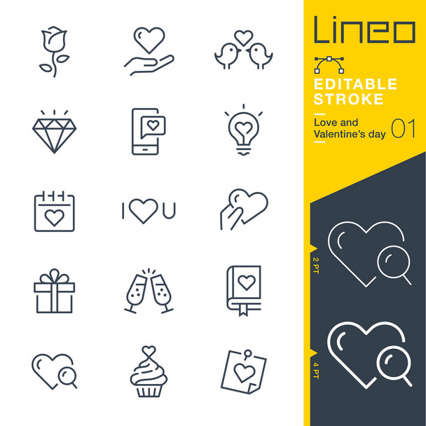 Lineo Editable Stroke - Iconos de línea de día de amor y San Valentín
 - Vector, Imagen
