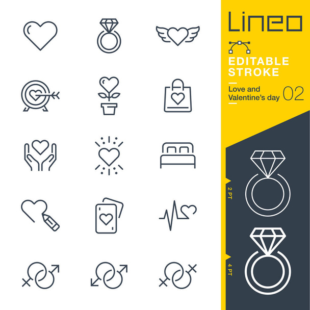 Lineo szerkeszthető Stroke - szerelem és Valentin-nap vonal ikonok - Vektor, kép