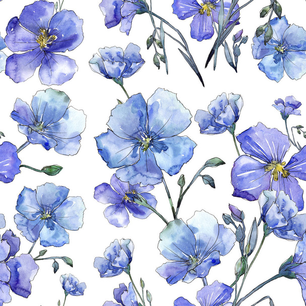 Μπλε λινάρι. Floral βοτανικό λουλούδι. Άγρια άνοιξη φύλλων wildflower μοτίβο. - Φωτογραφία, εικόνα
