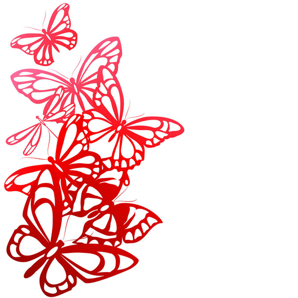 白背景, ベクトル, イラストに分離されたカラフルな空飛ぶ蝶のコレクションを持つ郵便局のカード  - ベクター画像