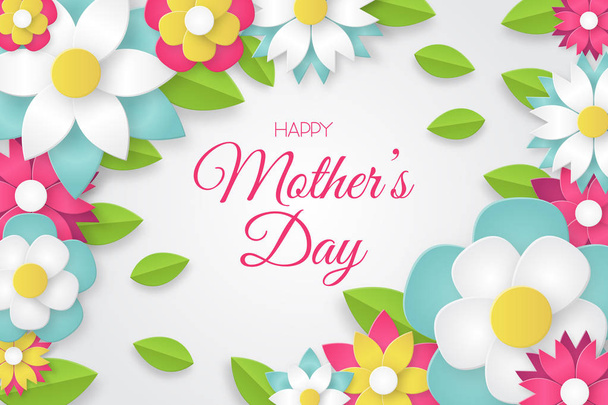 色とりどりの花で幸せな母の日のグリーティング カード。ベクトル図 - ベクター画像