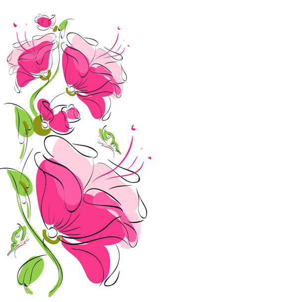 beautiful pink flowers isolated on white background, vector, illustration - Vector, Image
