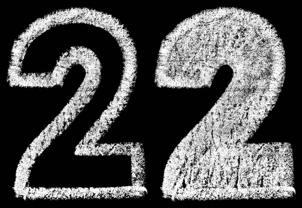 odręczne kreda biały Arabski numer 2 na białym na czarnym tle, ręcznie rysowane kredą cyfr, ilustracji - Zdjęcie, obraz