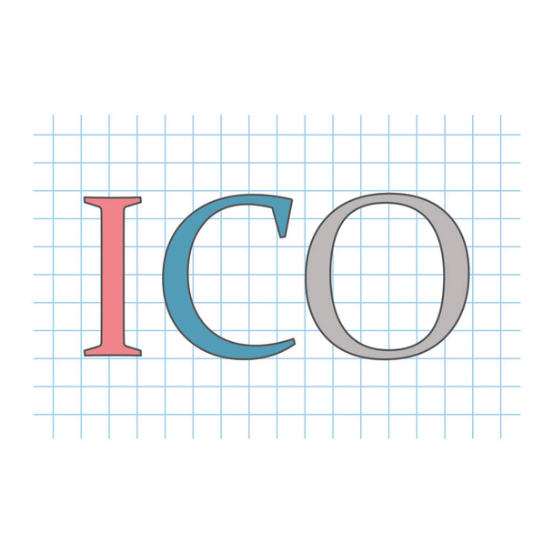 ICO (Initial coin offering) acronym on checkered paper sheet- vector illustration - Vector, Image