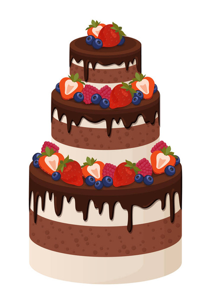Three-Tier Cake with Chocolate and Cream Layers - Vetor, Imagem