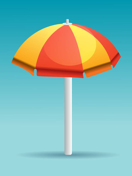 Ilustração vetorial de guarda-chuva de praia vermelha e amarela isolada em fundo gradiente
 - Vetor, Imagem