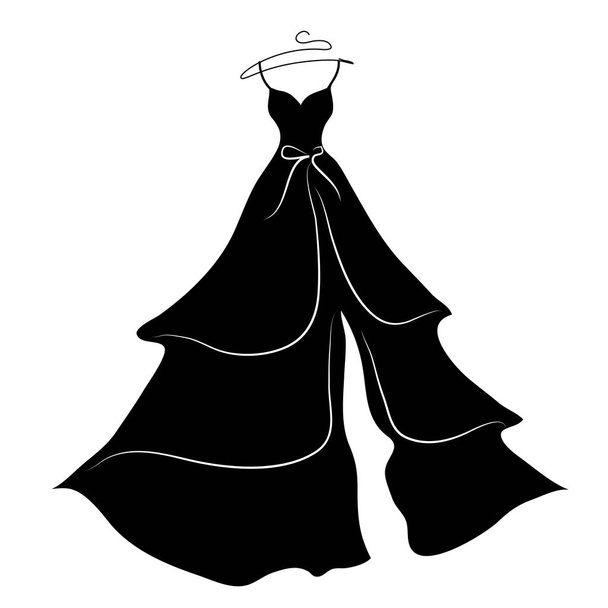 dark silhouette of wedding dress isolated on white background, vector, illustration - Διάνυσμα, εικόνα