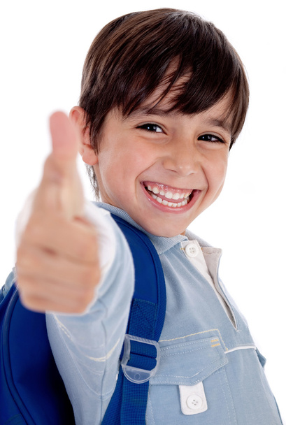 Smiling boy gives thumbs up - Fotó, kép