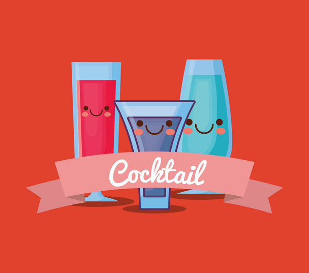 kawaii cocktails ontwerp - Vector, afbeelding