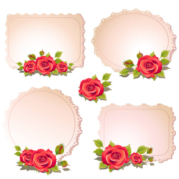 beautiful rose flowers with empty frames isolated on white background, vector, illustration - Vetor, Imagem